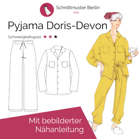 Schnittmuster Berlin Doris-Devan Pyjama 34-50 Papierschnittmuster