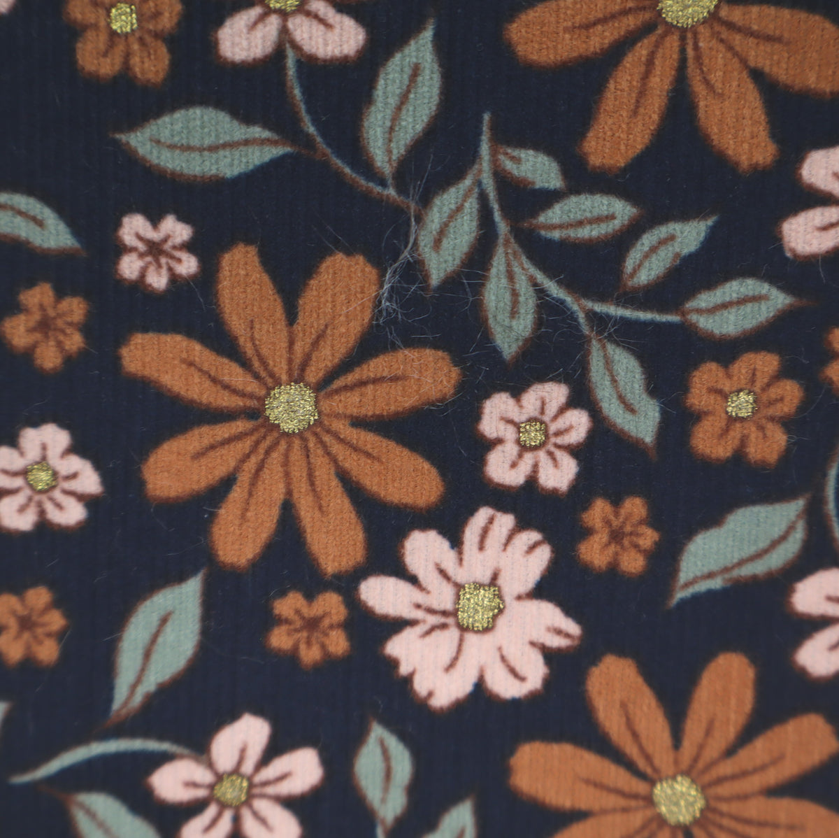 navy nougat floral fine corduroy